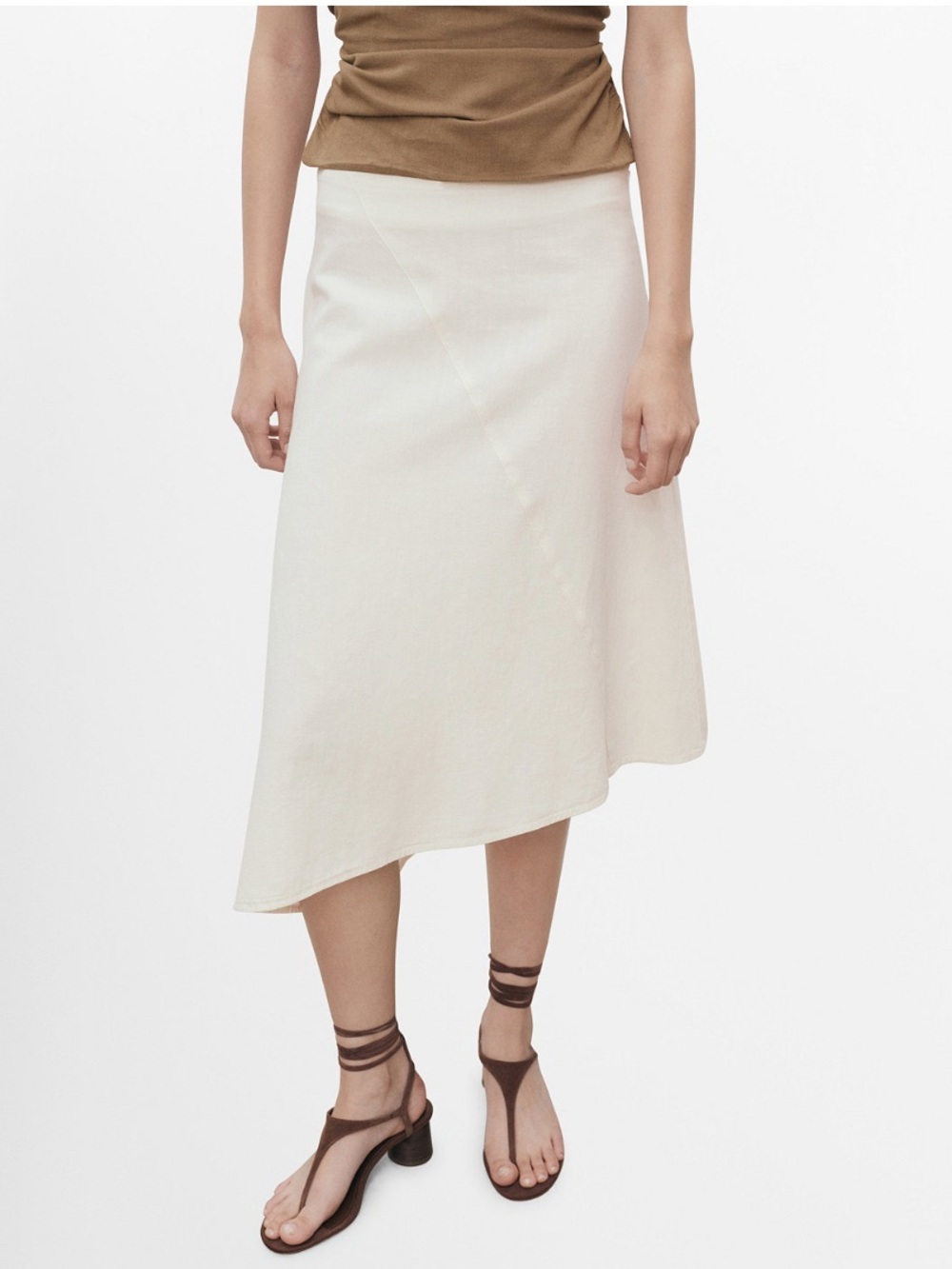 NWT MNG Mango Sz Large White Women’s Asymmetrical Cotton Midi Skirt Ret $50!